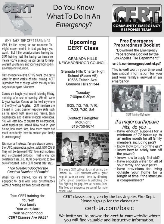 Free Cert Class Begins in Granada Hills Next Week – 7 Consecutive Tuesdays at GHCHS