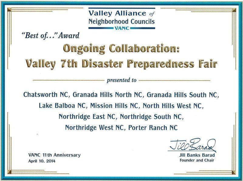 Granada Hills South Neighborhood Council Recognized for Participation in the Valley Disaster Preparedness Fair