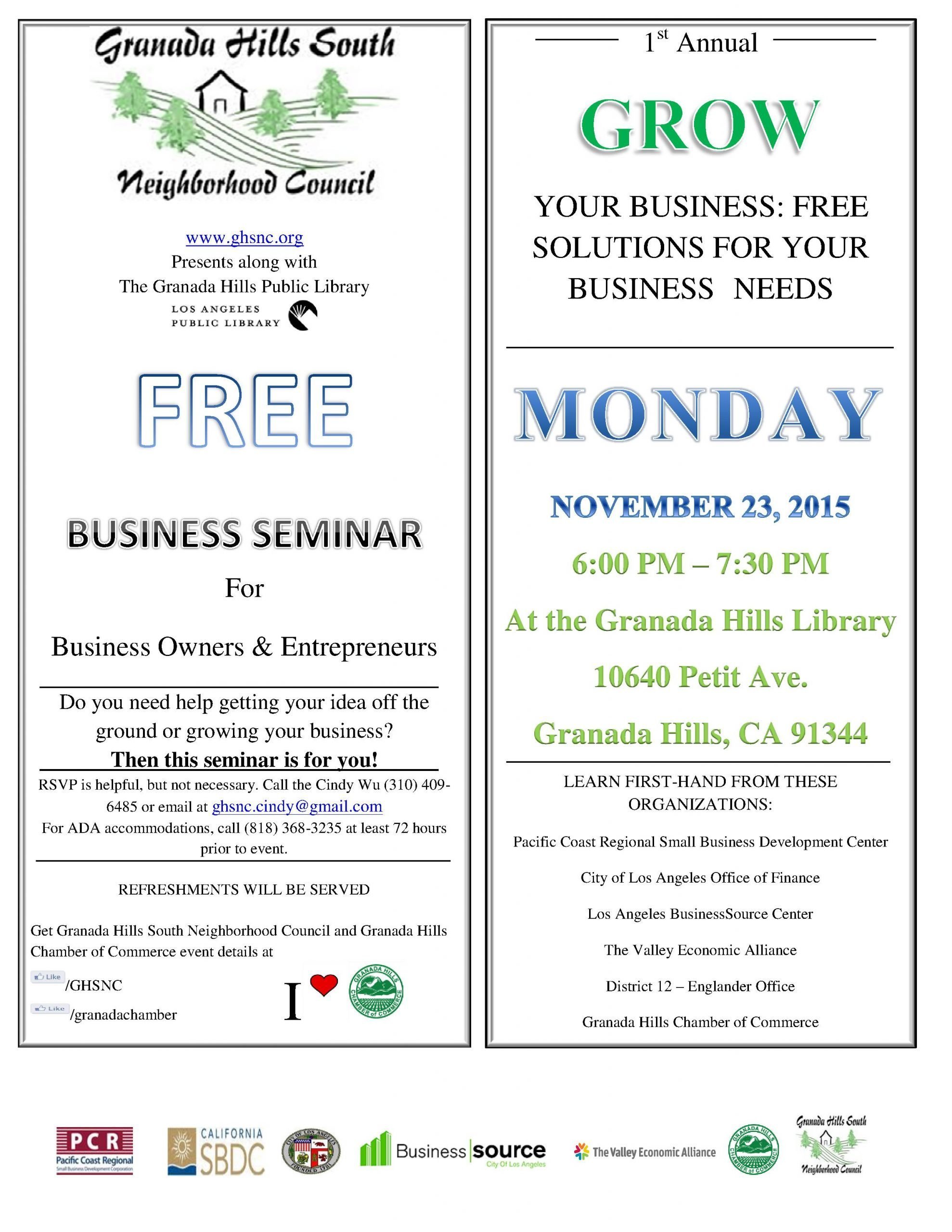 Business Seminar: How to Grow Your Business or Get Your Ideas Off the Ground