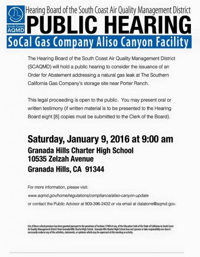Aliso Canyon Gas Leak Order of Abatement Meeting