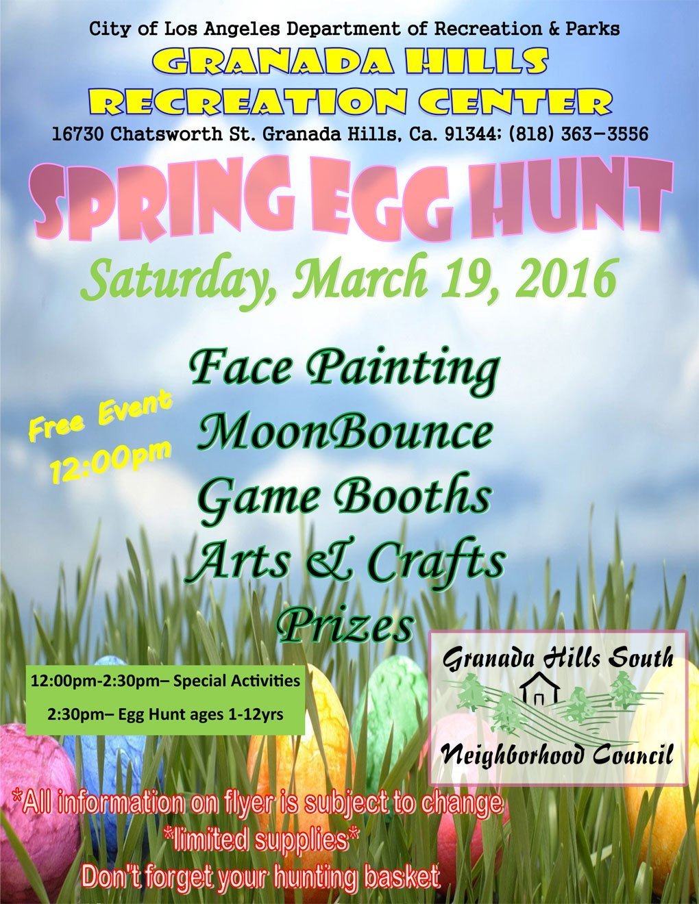 Granada Hills Spring Egg Hunt – Saturday, March 19