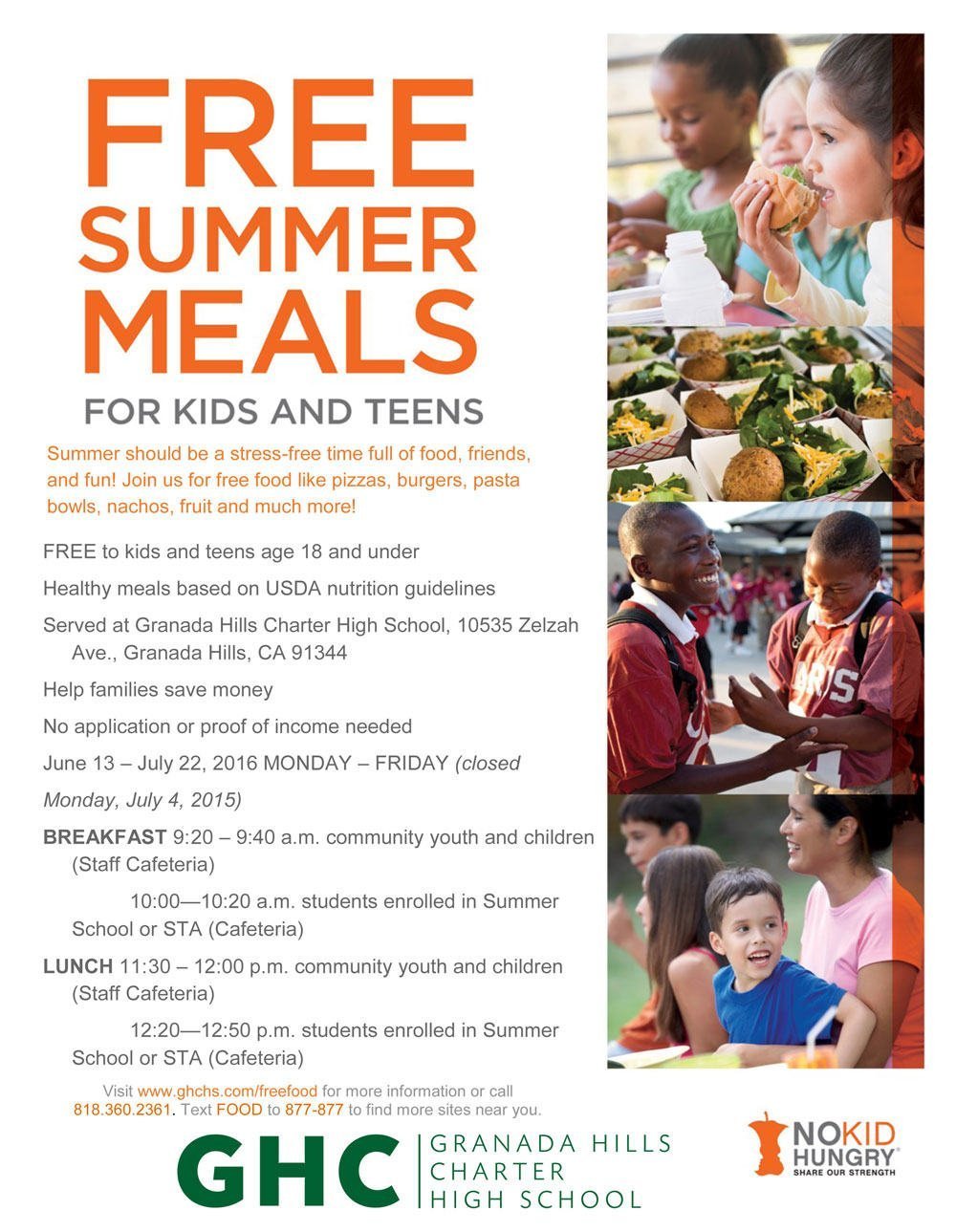 Free Summer Meals for Kids and Teens Age 18 and Under!
