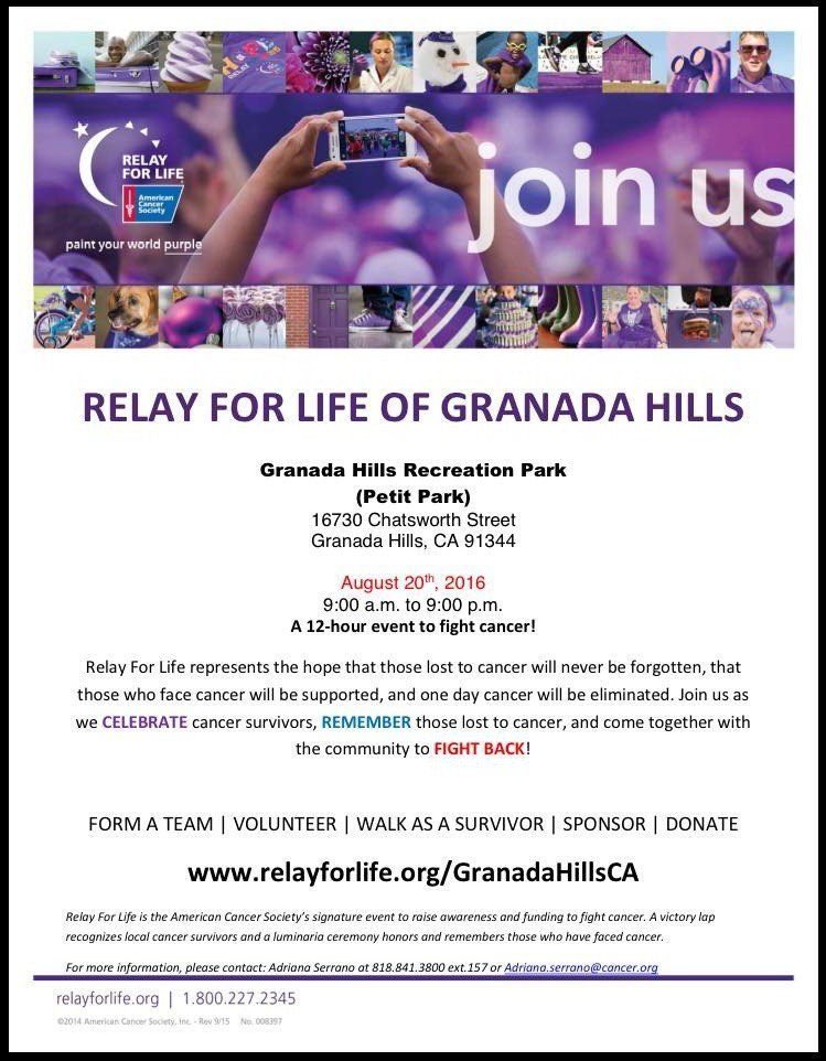 Granada Hills Relay For Life – August 20, 2016