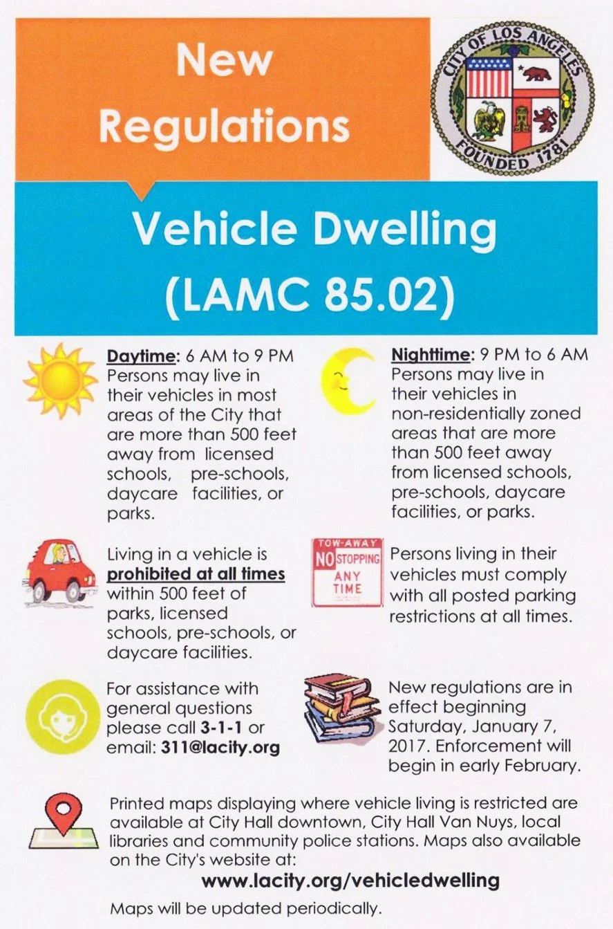 Los Angeles Municipal Code (LAMC) 85.02 – Vehicle Dwelling