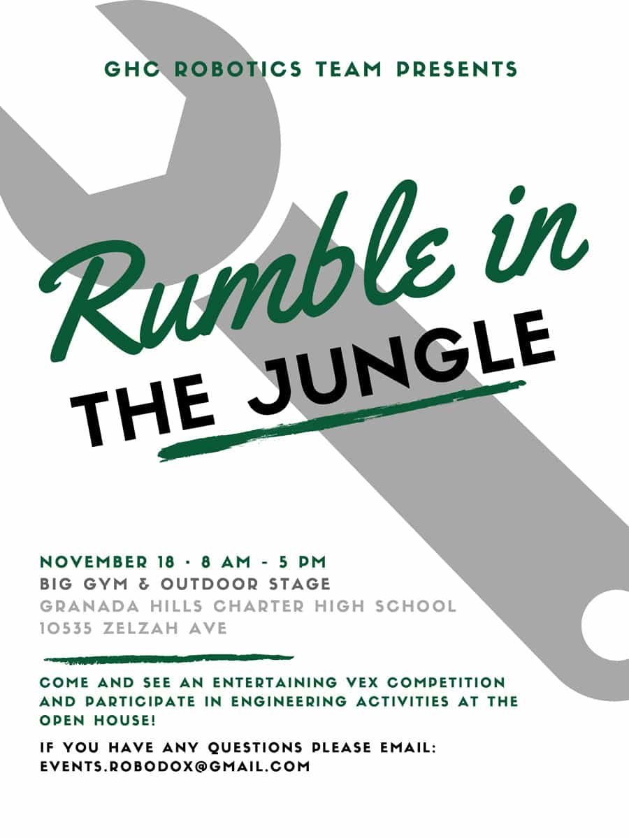 GHCHS Robotics Team Presents Rumble in the Jungle Vex Competition