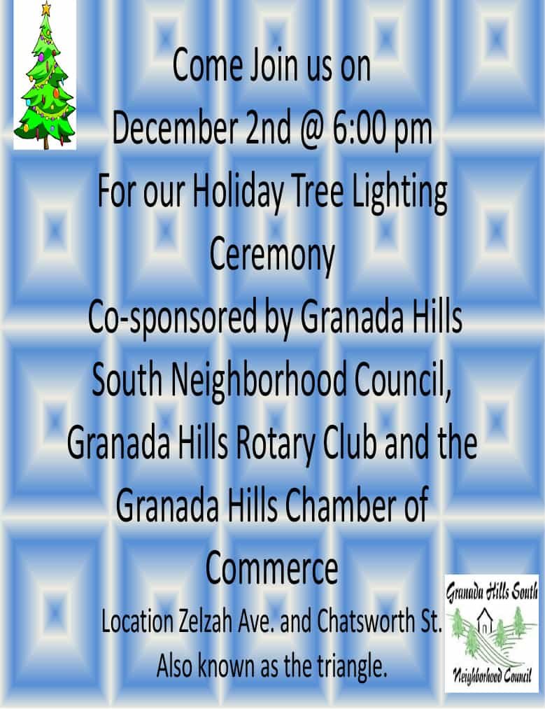 Granada Hills Tree Lighting Celebration – Saturday, December 2 at 6pm