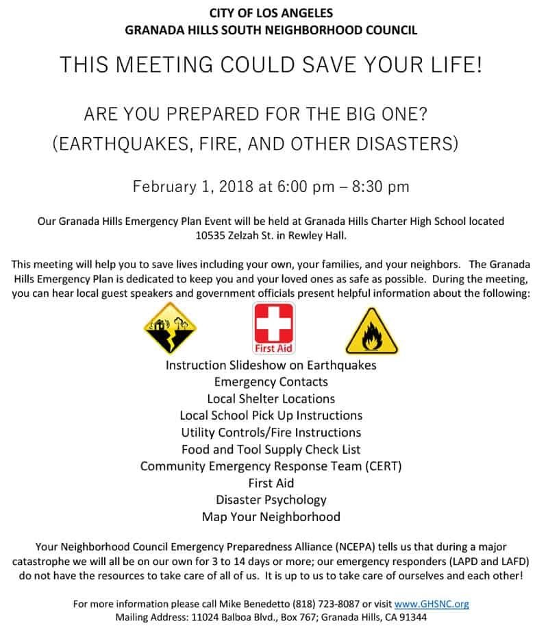 Granada Hills Emergency Plan Event