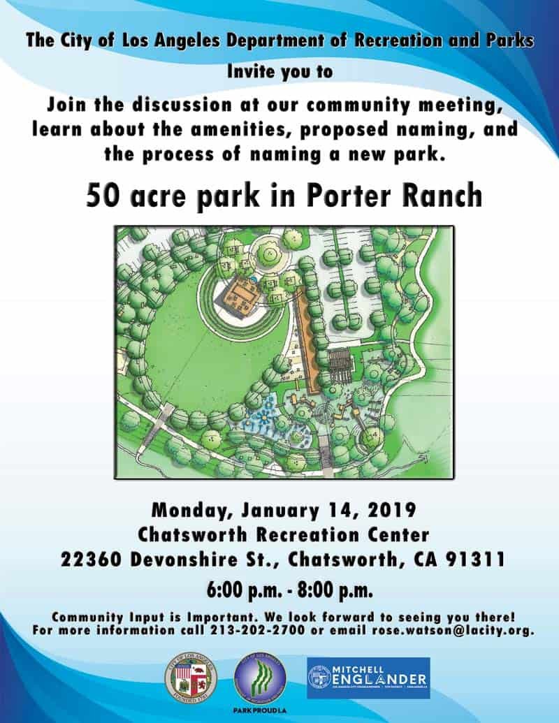 Community Meeting- Naming of New Porter Ranch Park (1/14/18)