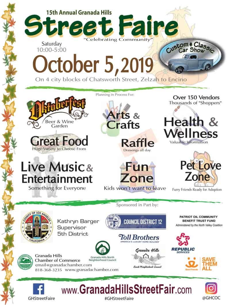 Granada Hills Street Faire – Coming Saturday, October 5, 2019!