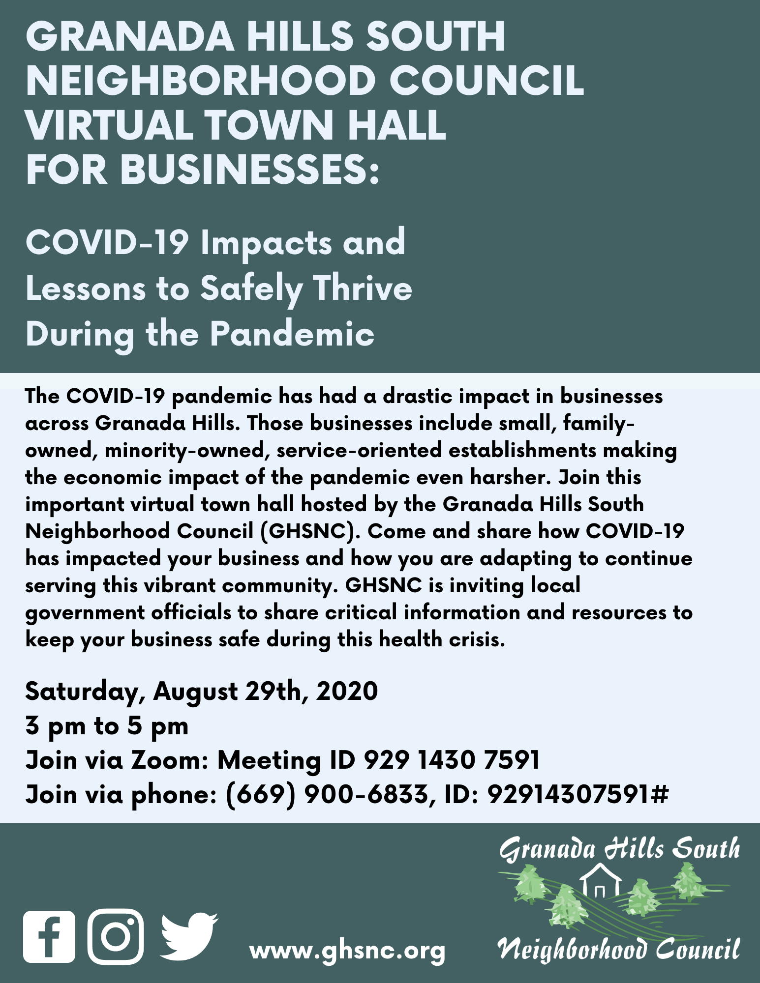 Granada Hills South Neighborhood Council Virtual Town Hall for Businesses: COVID-19 Impacts and Lessons to Safely Thrive During the Pandemic