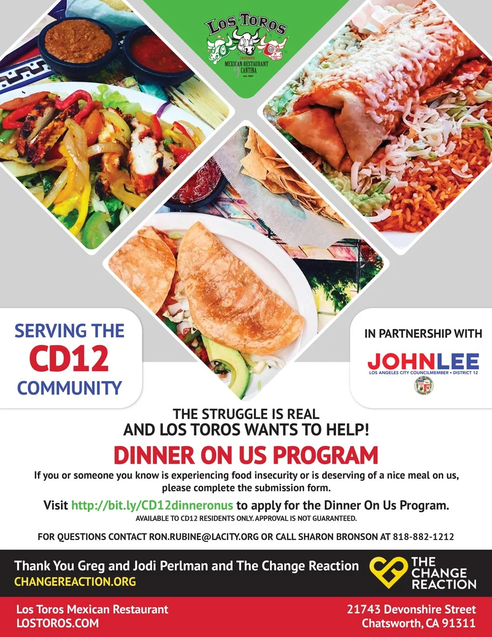 CD12 Partners with Los Toros for the “Dinner On Us” Program