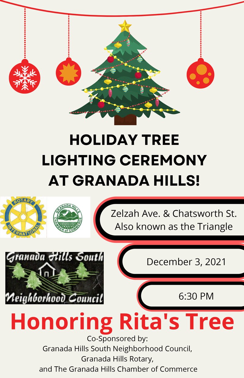 Holiday Tree Lighting Ceremony at the Granada Hills Triangle, Honoring Rita’s Tree